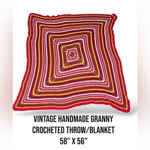 Vintage Handmade Granny Crocheted Throw/Blanket 58”‎ x 56”